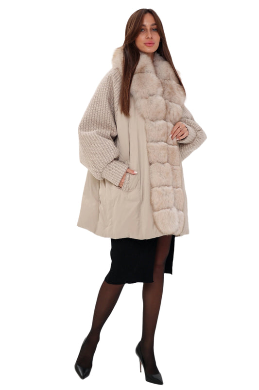 Manteau en duvet bouclé véritable renard polaire