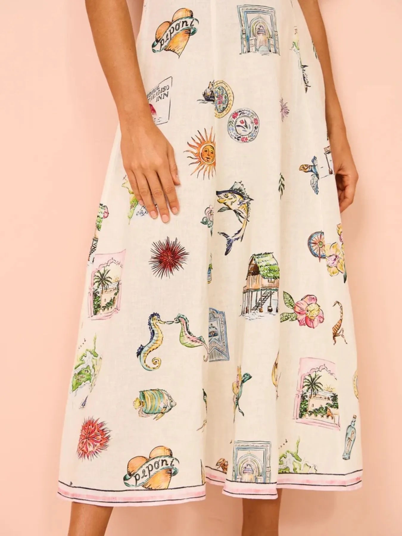 Printed Round Neck Puff Sleeve Midi Dress