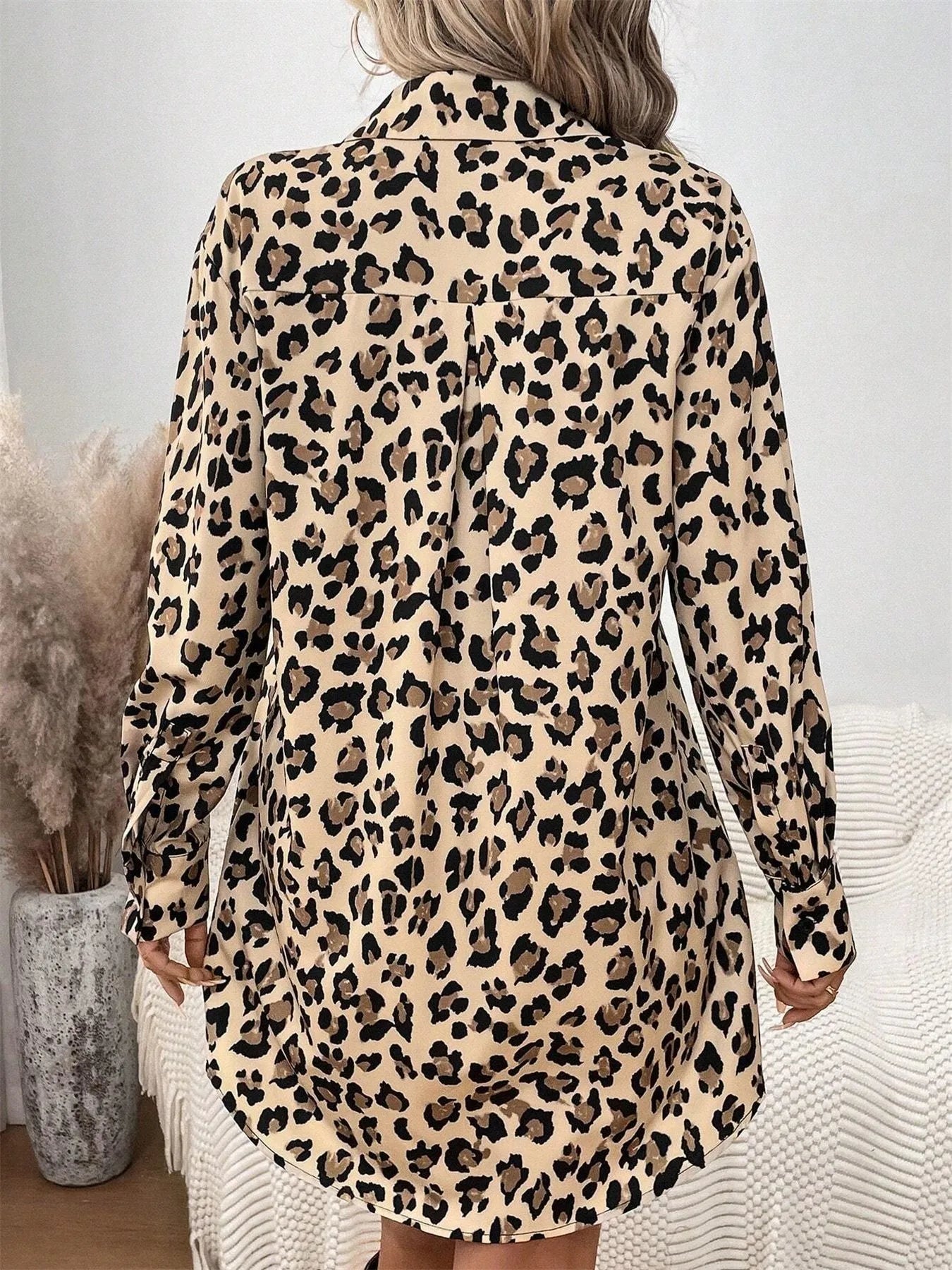 Leopard Print Button-Down Shirt Dress