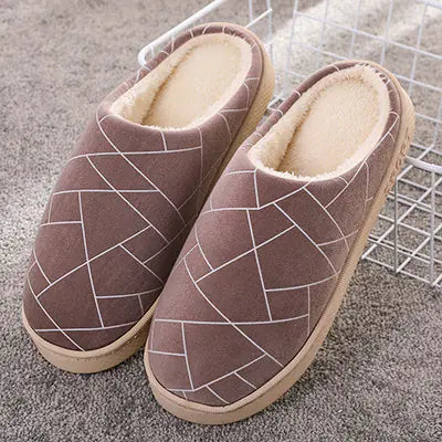 Winter House Slippers with Warm Plush and Geometry Print