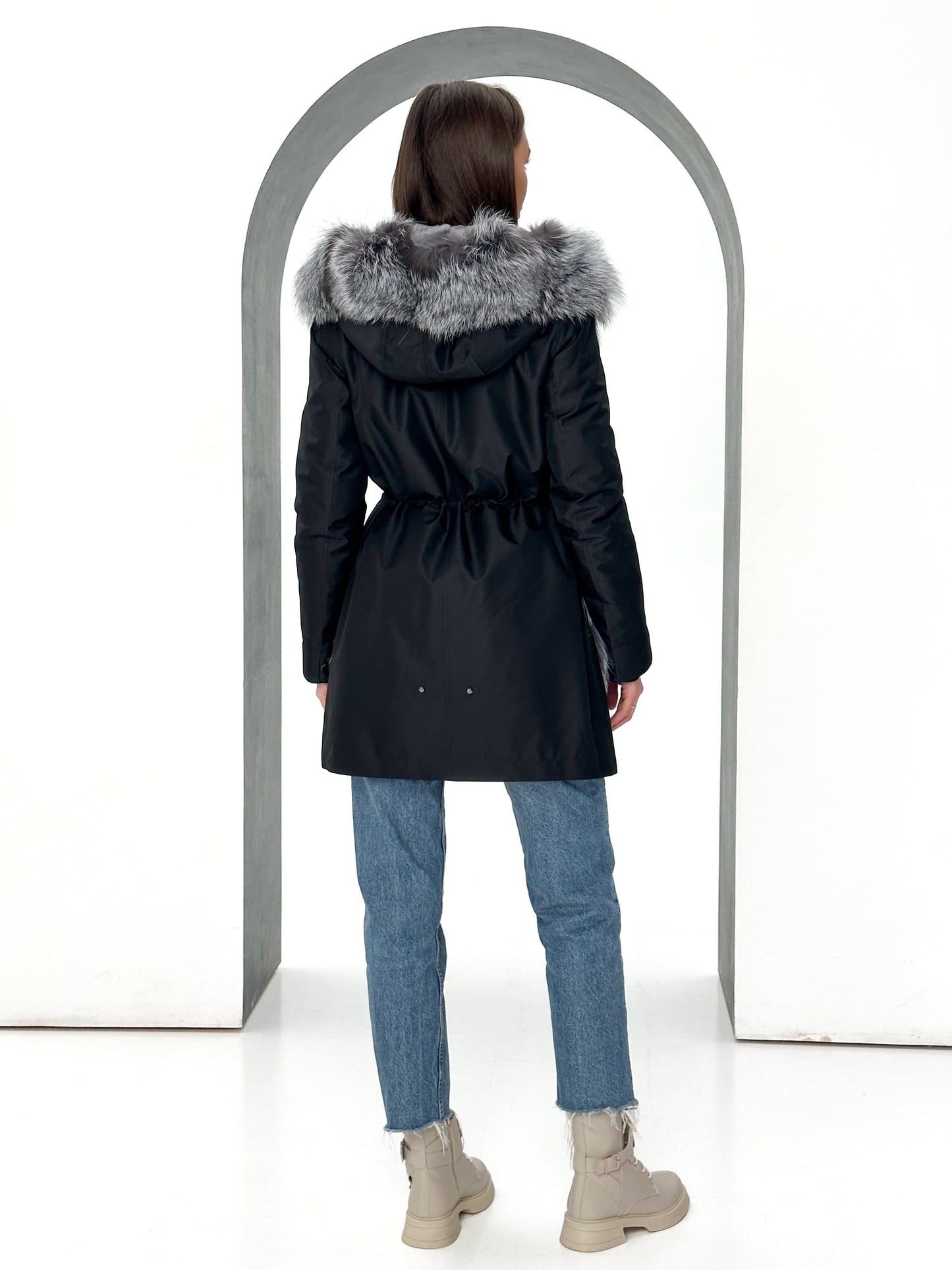 Genuine Silver Fox Fur Rabbit Fur Insulated Parka