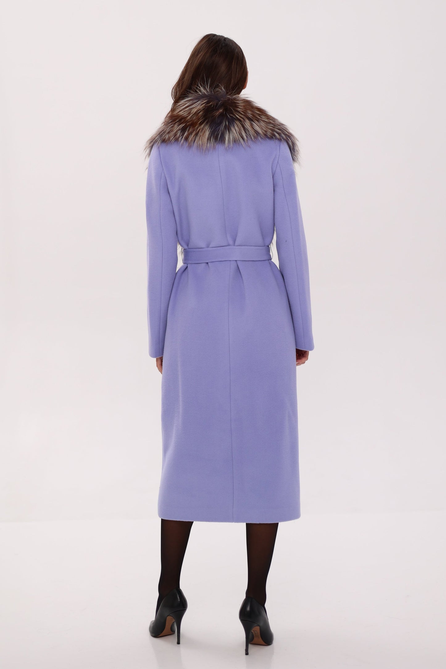 Manteau en laine vierge véritable de renard argenté couleur lavande