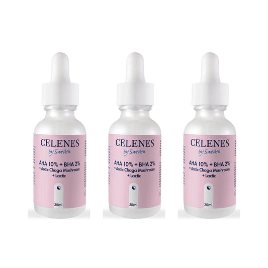 Celenes by Sweden Rena AHA 10% + BHA 2% + Arctic Chaga Mushroom + Lactic 30 ml-3 Pack