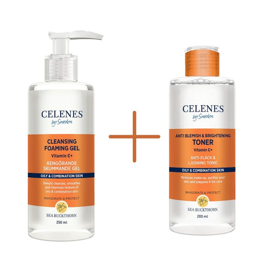 Celenes by Sweden Sea Buckthorn Cleansing Foaming Gel 250 ml / 8.5 fl oz & Anti Blemish & Brightening Toner 200 ml / 6.8 fl oz