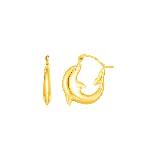 14 k Yellow Gold Dolphin Hoop Earrings