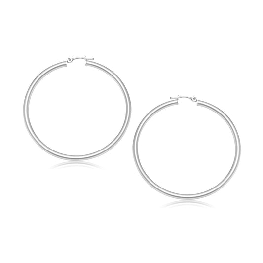 14k White Gold Polished Hoop Earrings (30  mm)
