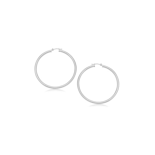 14k White Gold Polished Hoop Earrings (15  mm)