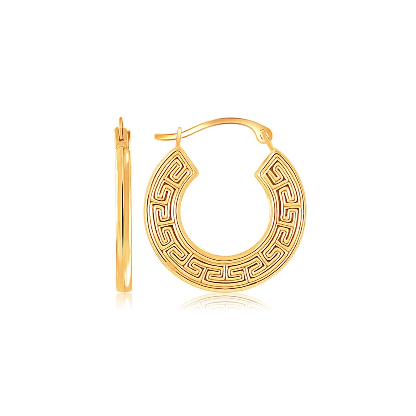 14 k Yellow Gold Greek Key Small Hoop Earrings
