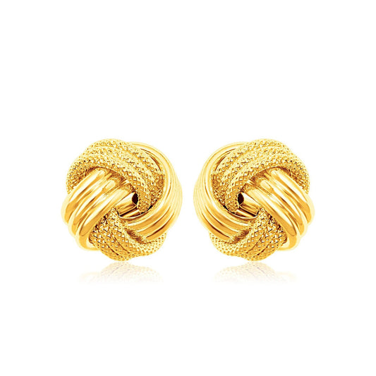 14k Yellow Gold Love Knot with Ridge Texture Earrings
