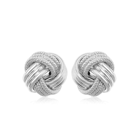 14k White Gold Love Knot with Ridge Texture Earrings