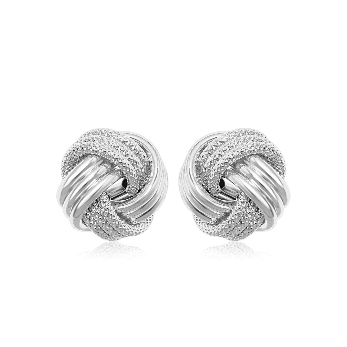 14k White Gold Love Knot with Ridge Texture Earrings