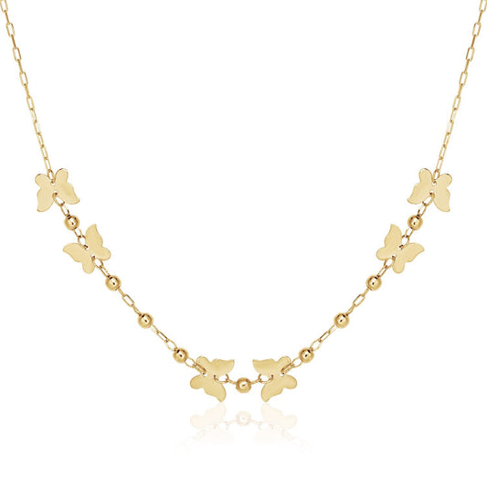14k Yellow Gold 18 inch Necklace with Polished Butterflies and Beads