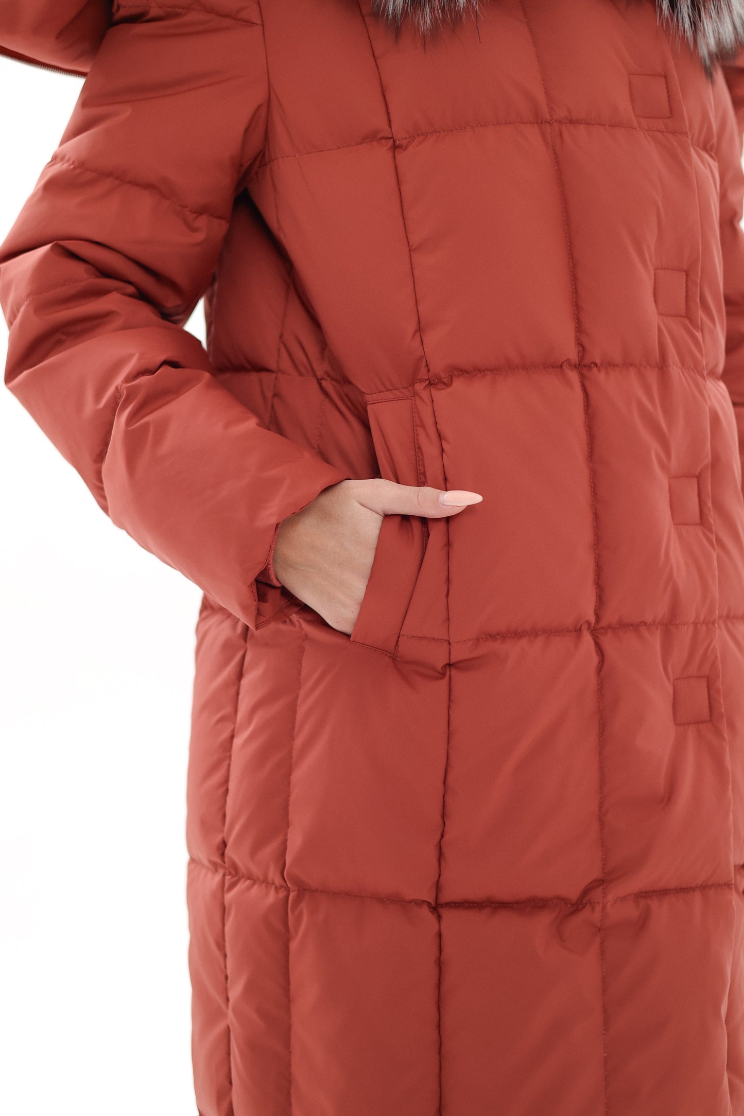 Genuine Silver Fox Fur Trim Down Coat