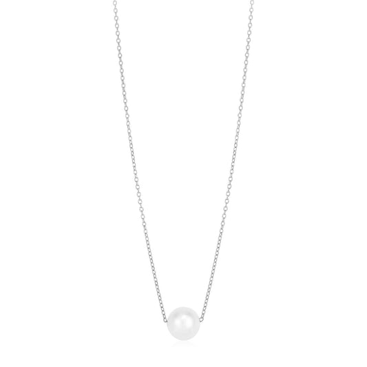 14k White Gold Pearl Solitaire Necklace