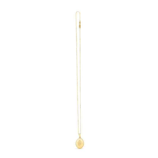 14k Yellow Gold Oval Etched Locket Necklace
