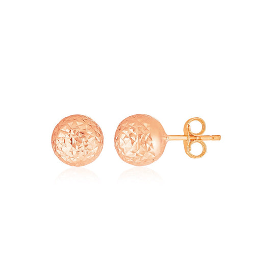 14 k Rose Gold Ball Earrings with Crystal Cut Texture