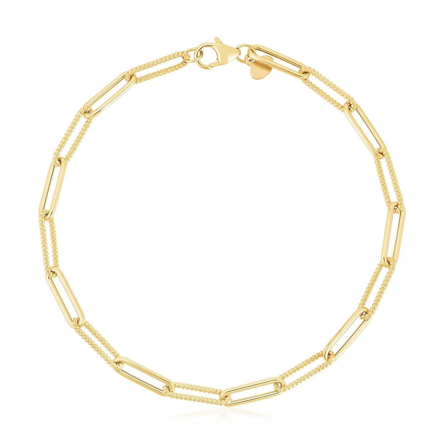 14k Yellow Gold High Polish Alternating Bead Paperclip Bracelet  (3.50 mm)