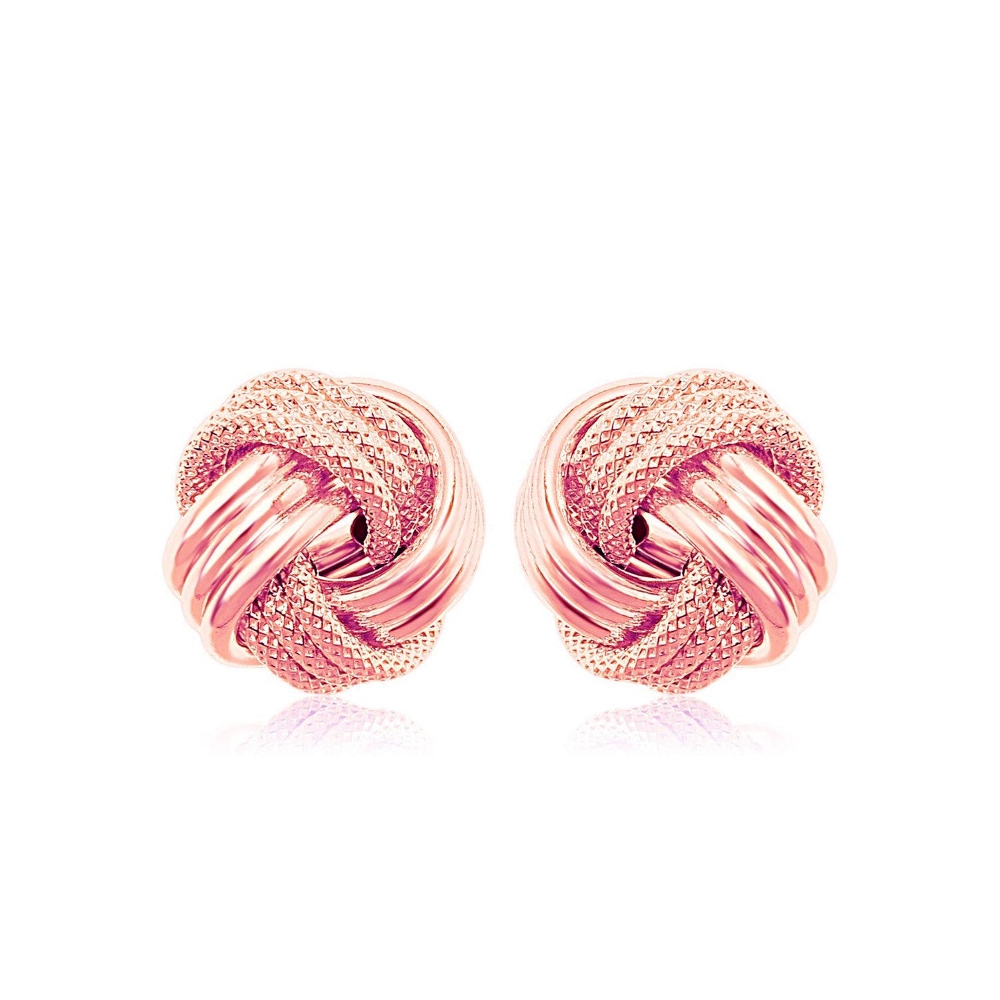 14k Rose Gold Love Knot with Ridge Texture Earrings