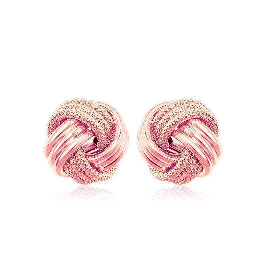 14k Rose Gold Love Knot with Ridge Texture Earrings