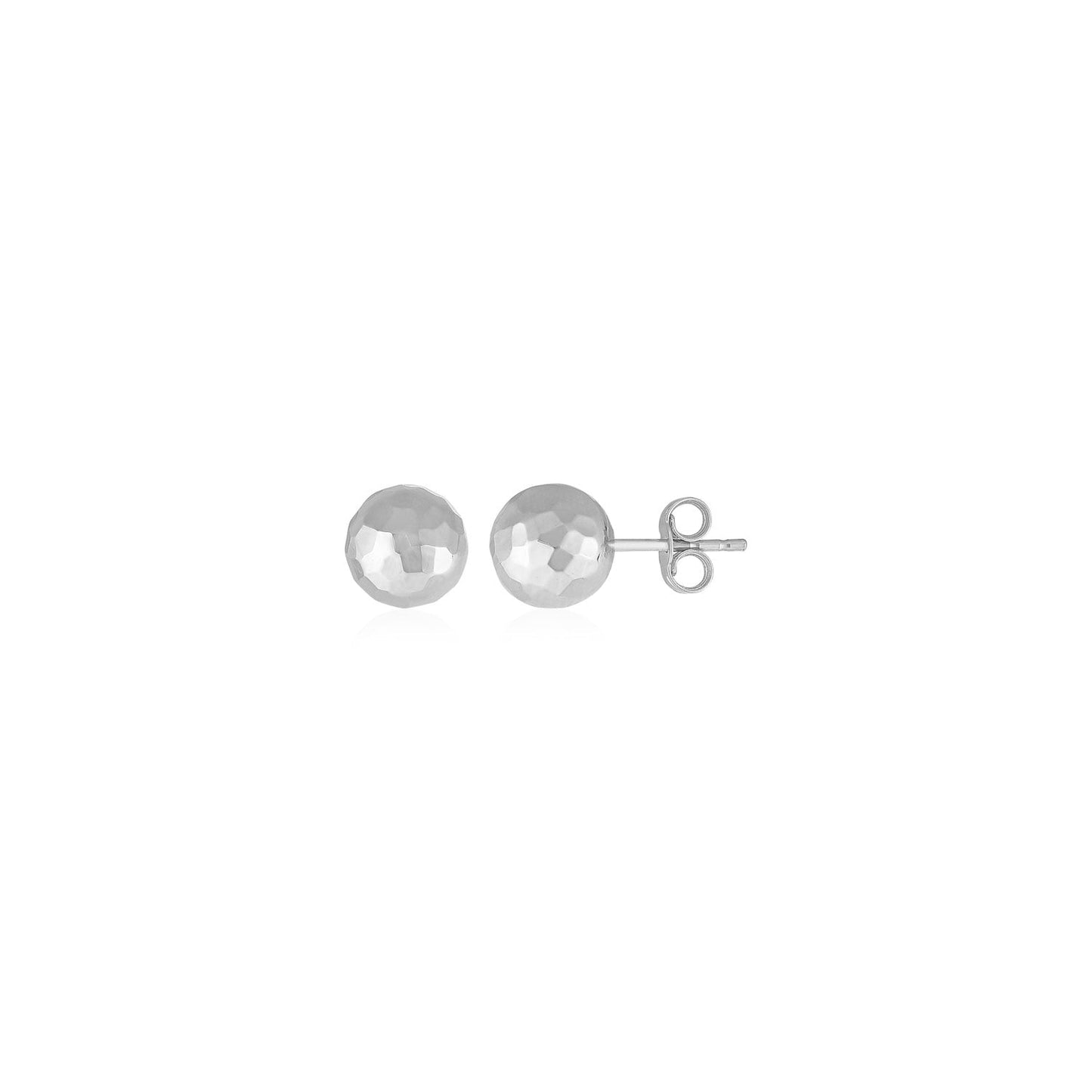 14 k White Gold Ball Earrings with Faceted Texture