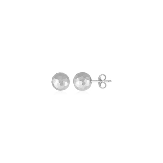 14 k White Gold Ball Earrings with Faceted Texture