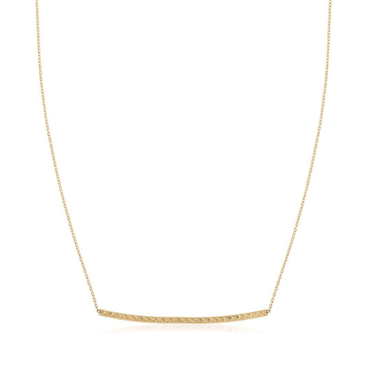 14k Yellow Gold Thin Textured Bar Necklace
