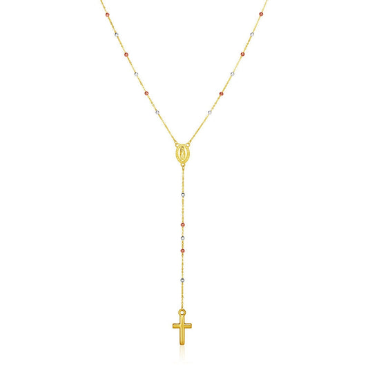 14k Tri Color Gold Lariat Rosary Necklace
