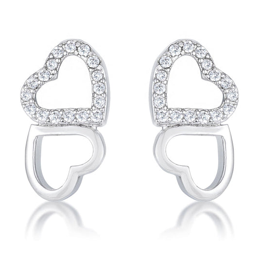 .17 Ct Melded Hearts and CZ Stud Earrings