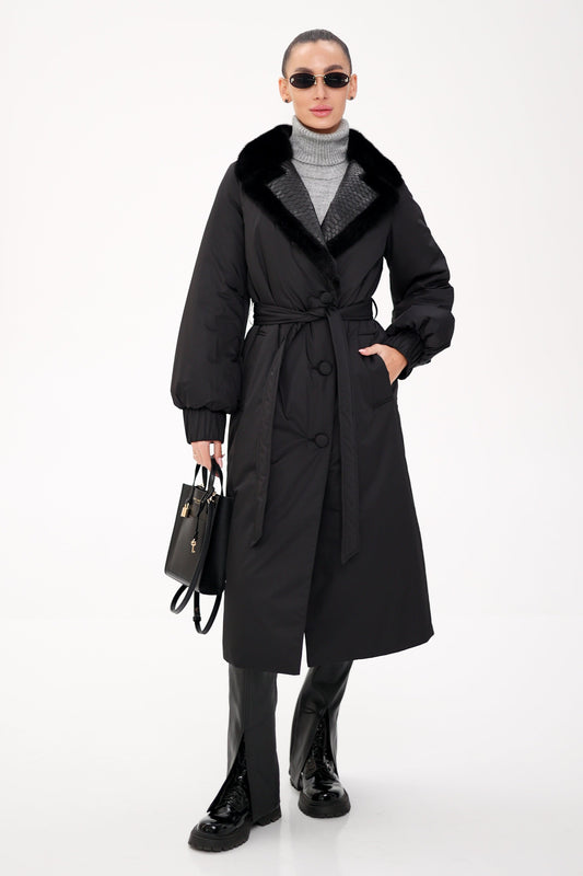 Manteau en fourrure de vison véritable et cuir de python véritable