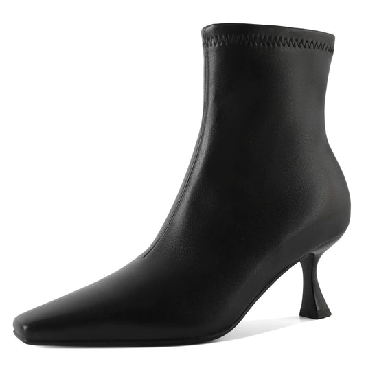 Ankle Boots Square Pointed Toe Stretch Kitten Low Heel Short Booties