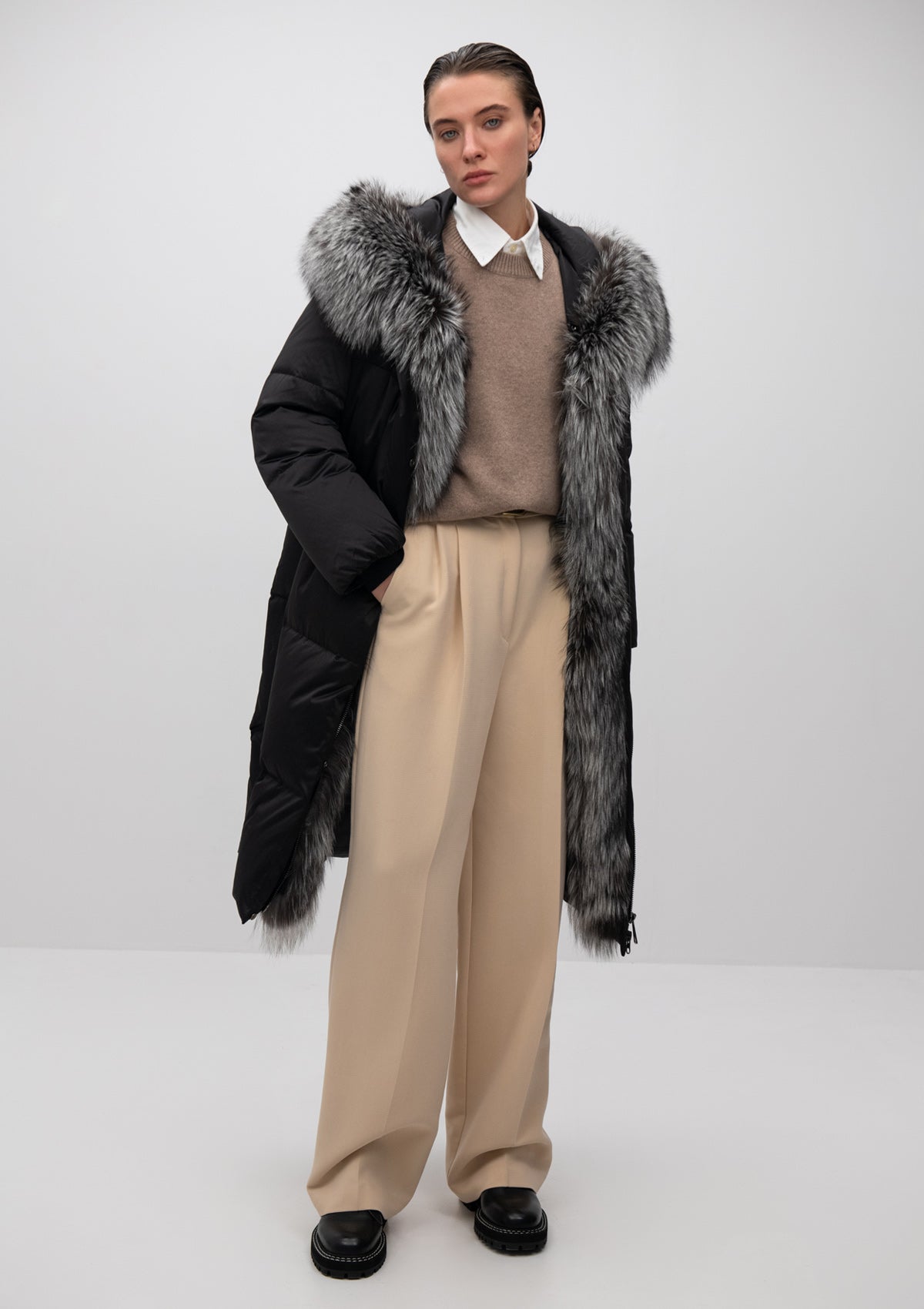 Parka Charlotte en duvet de renard argenté véritable