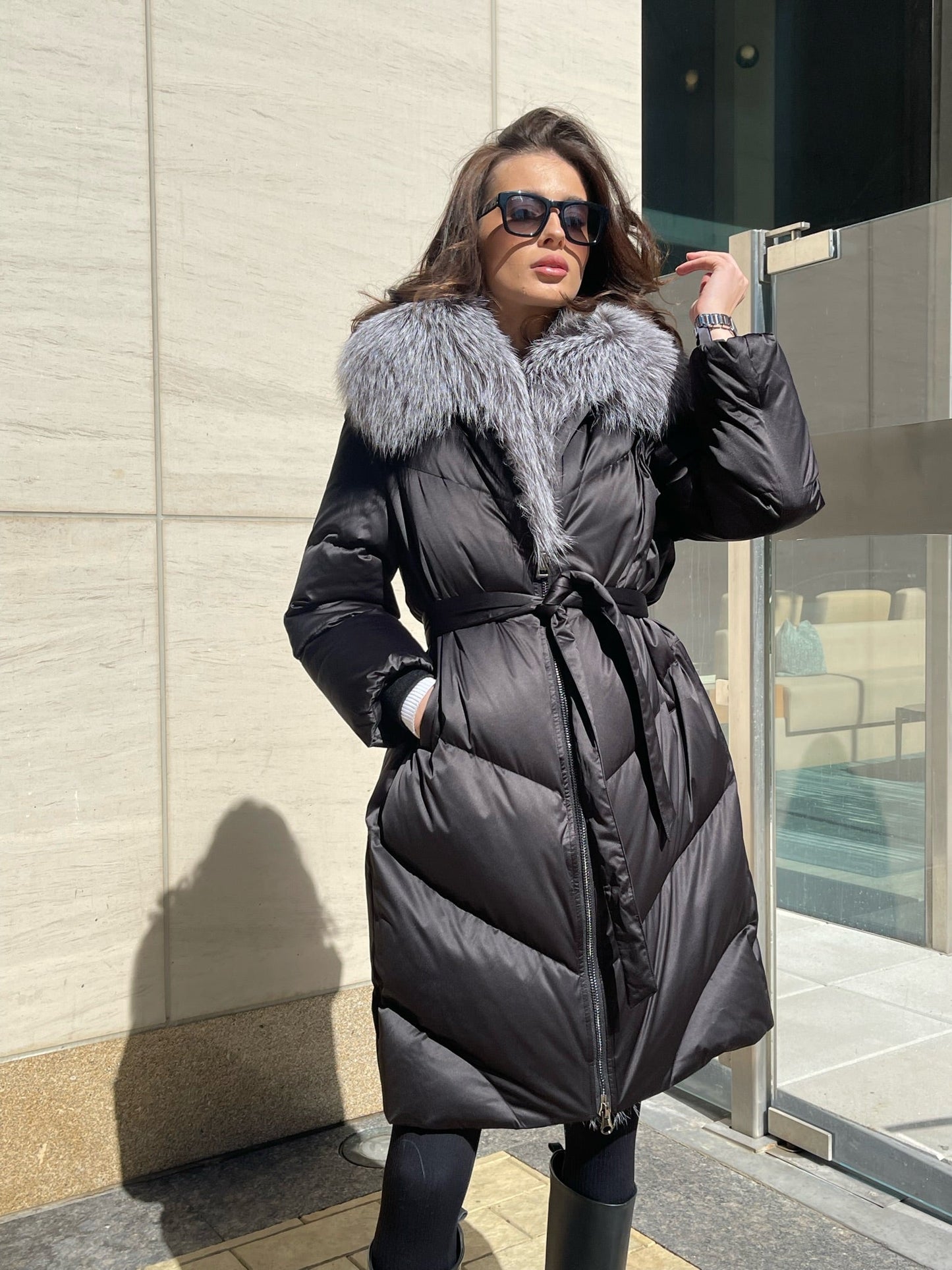 Parka en duvet de renard argenté véritable Amandine