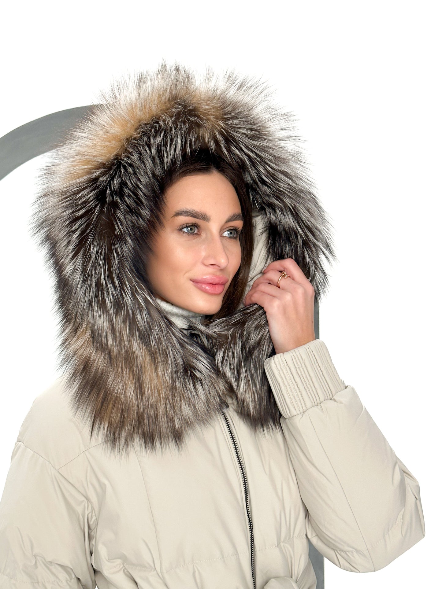 Manteau Alice en duvet de renard argenté véritable 