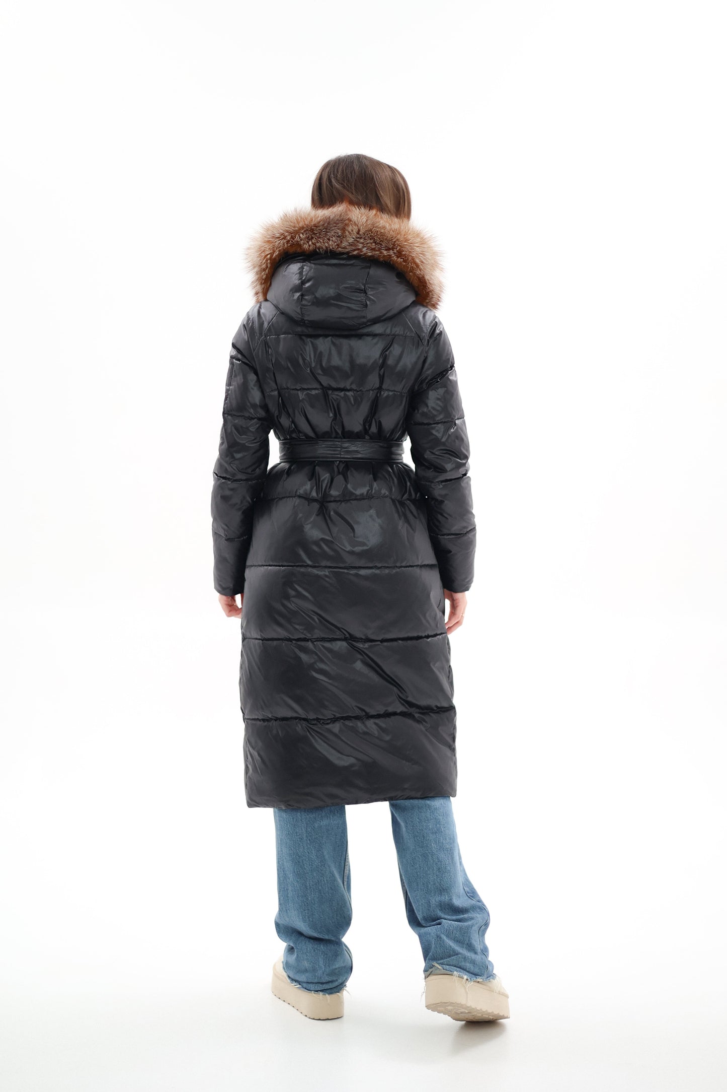 Genuine Silver Fox Fur Alternative Down Fill Coat