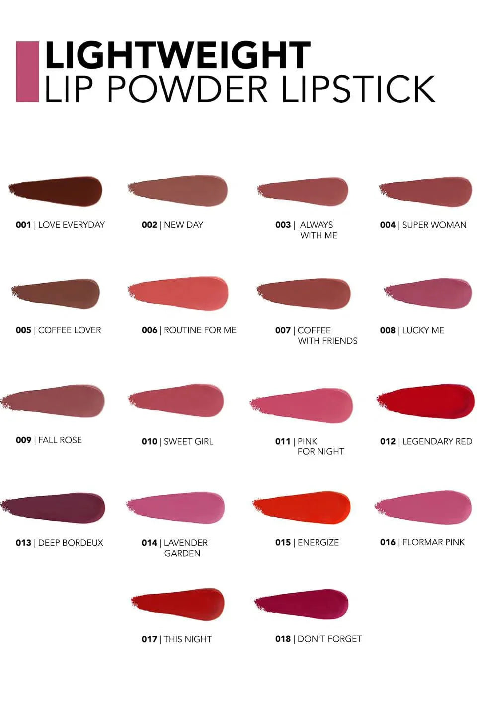 Flormar Lightweight Lip Powder Highly Pigmented & Ultra Light Lipstick with Matte Finish 3g - 018 Don't Forget
