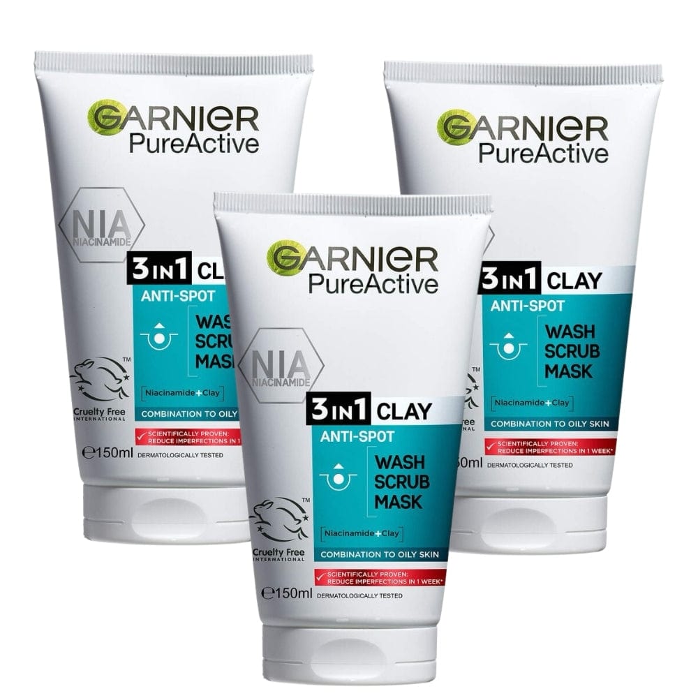 Garnier Skin Active Pure Active Lot de 3 nettoyants, gommages et masques 3 en 1 150 ml