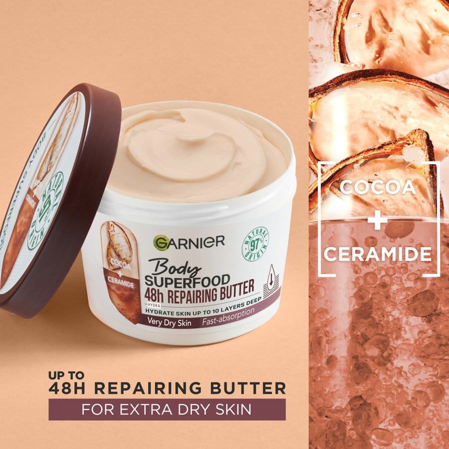 Garnier Superfood Garnier Body Superfood Cocoa & Ceramide Body Cream 380ml 3 Pack
