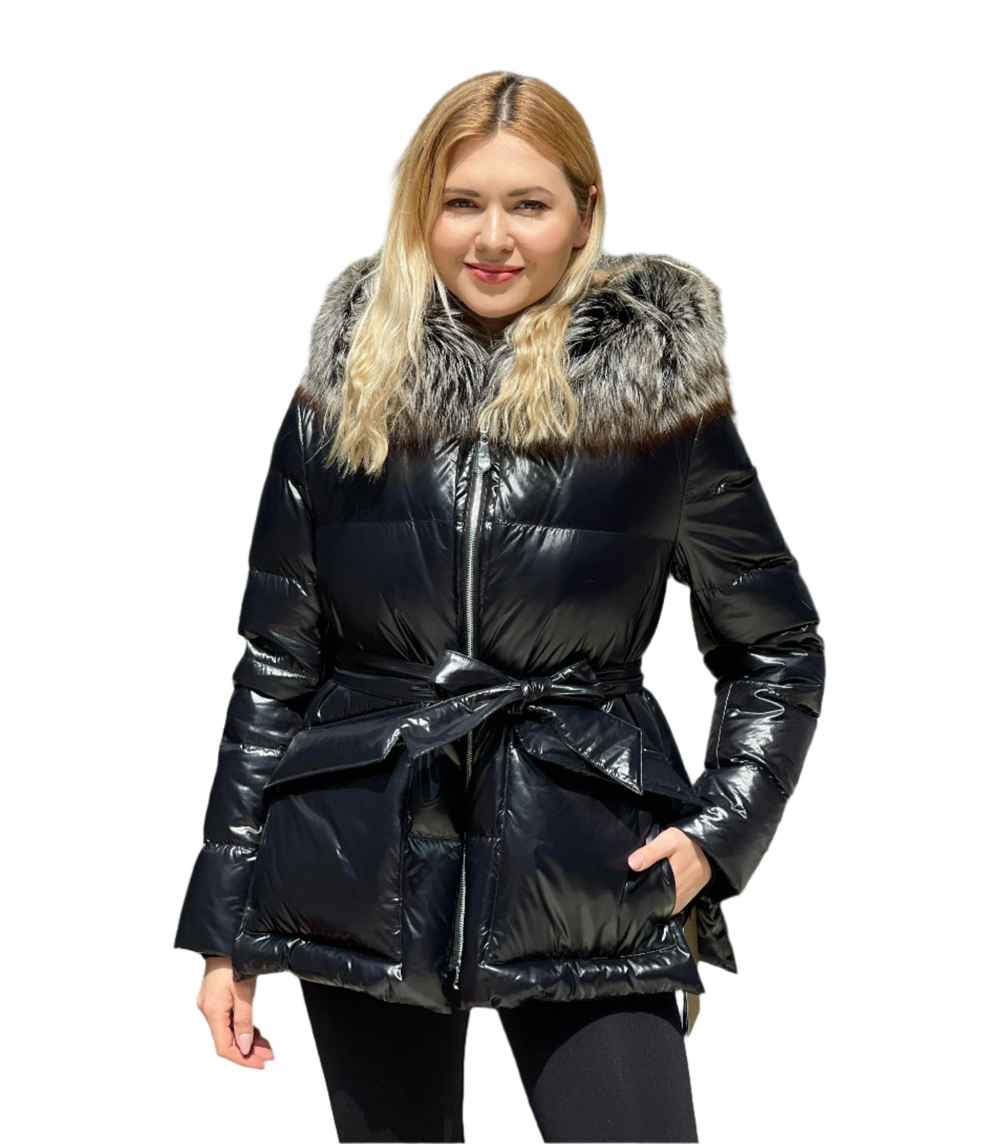 Veste en duvet de renard argenté véritable de qualité supérieure