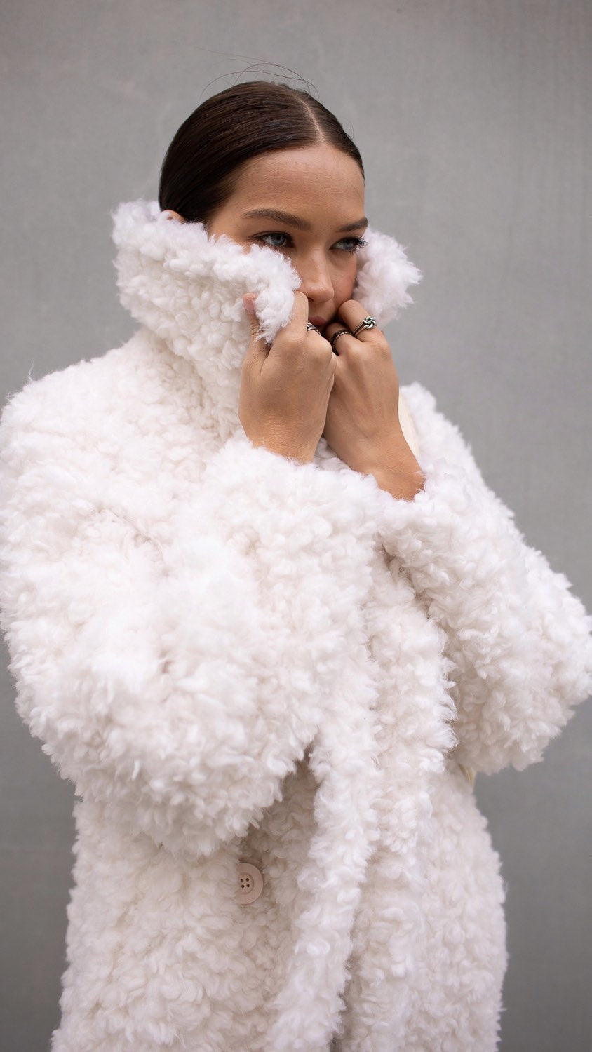 Manteau en fourrure de laine péruvienne véritable Teddy Bear