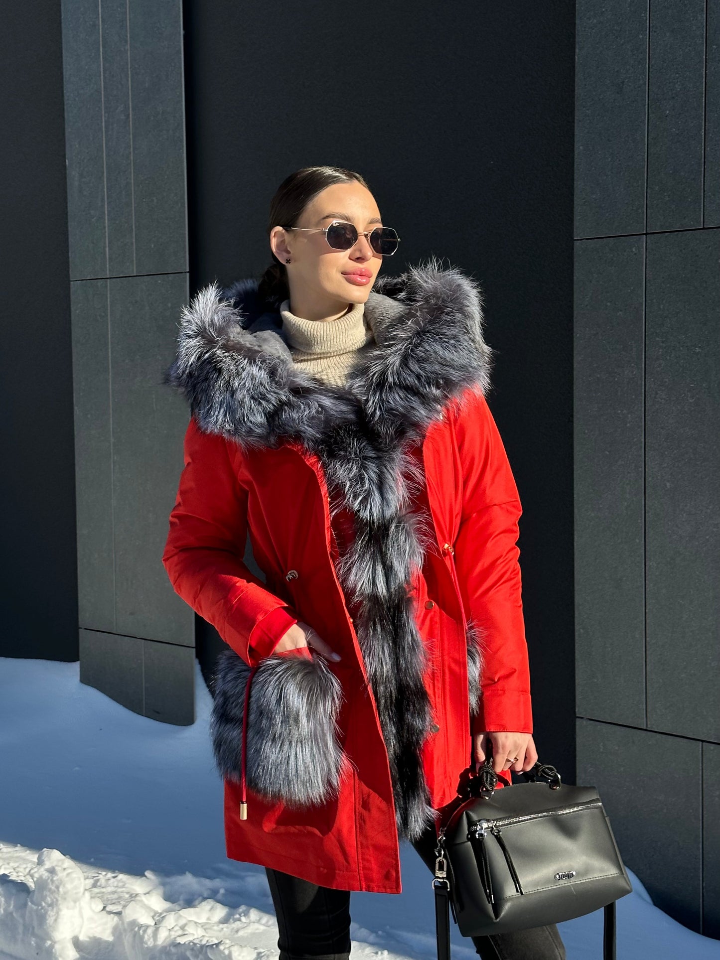 Genuine Silver Fox Fur Rabbit Fur Insulated Parka