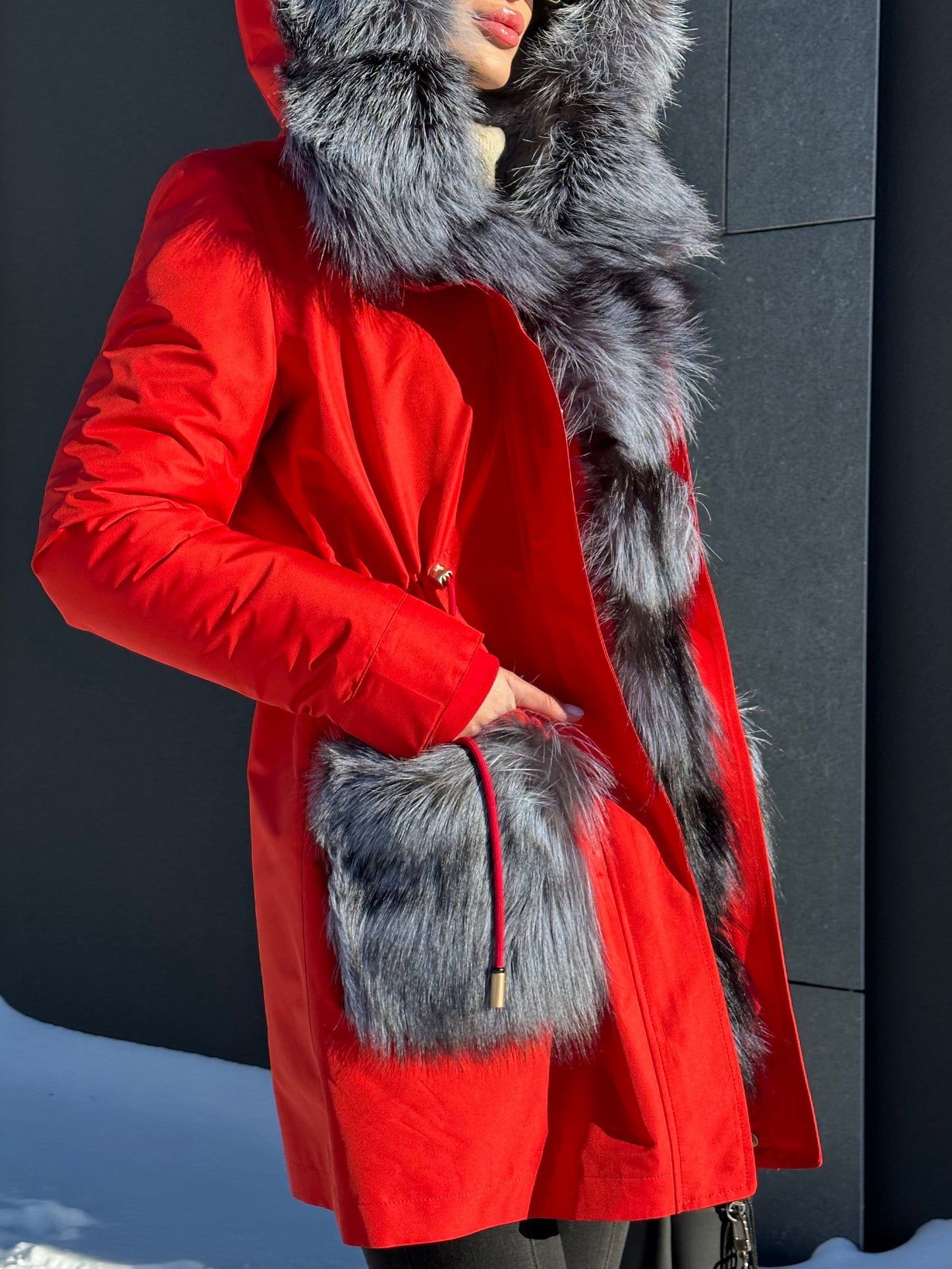 Genuine Silver Fox Fur Rabbit Fur Insulated Parka