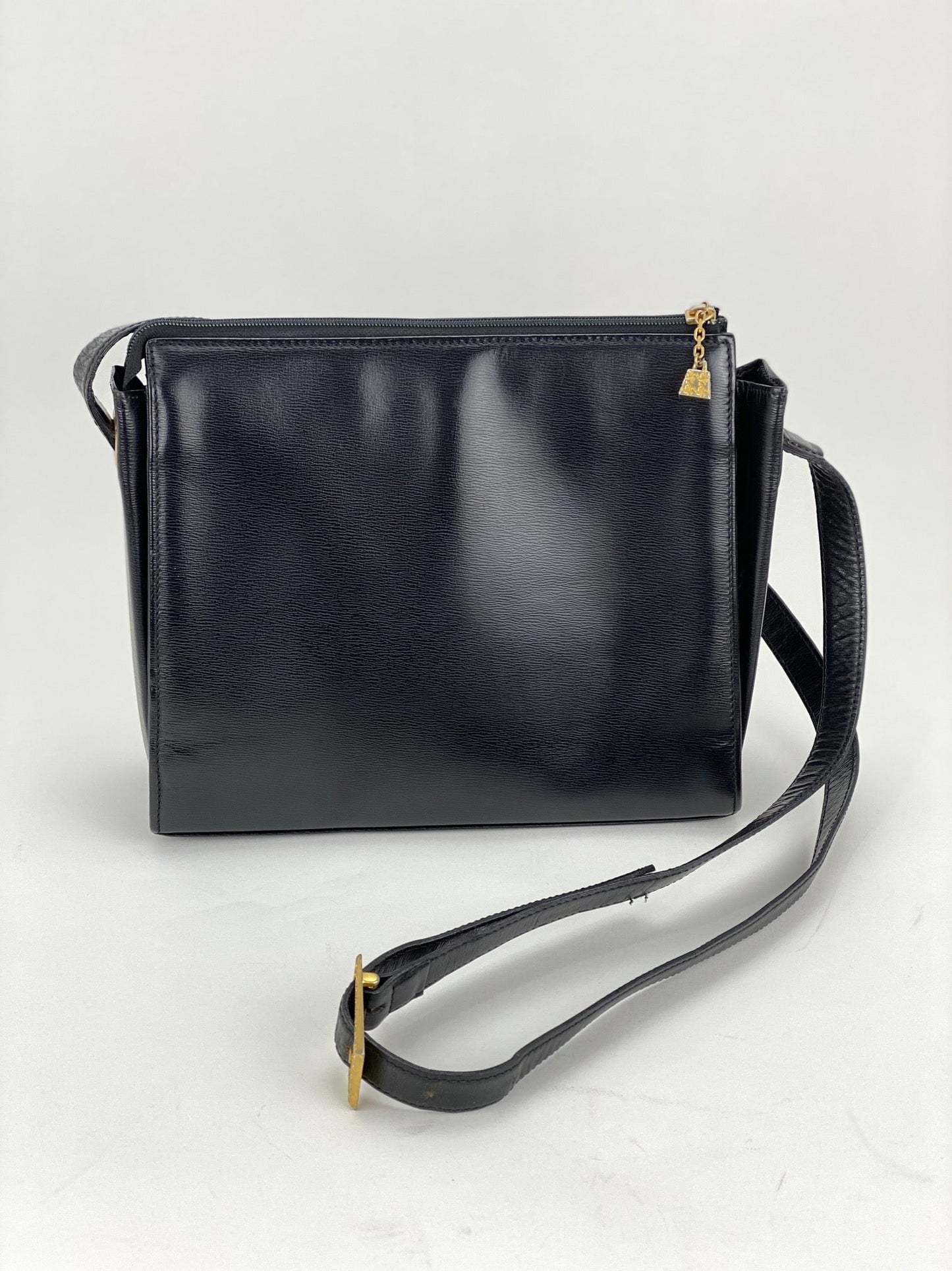 CHRISTIAN DIOR Black  Leather Adjustable Shoulder Bag Authentic Pre owned