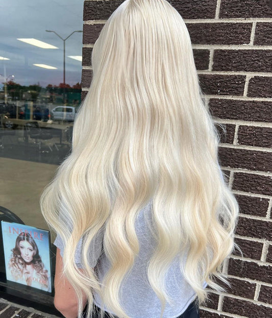 Platinum Blonde Flat Hybrid Weft Hair Extensions Color #60