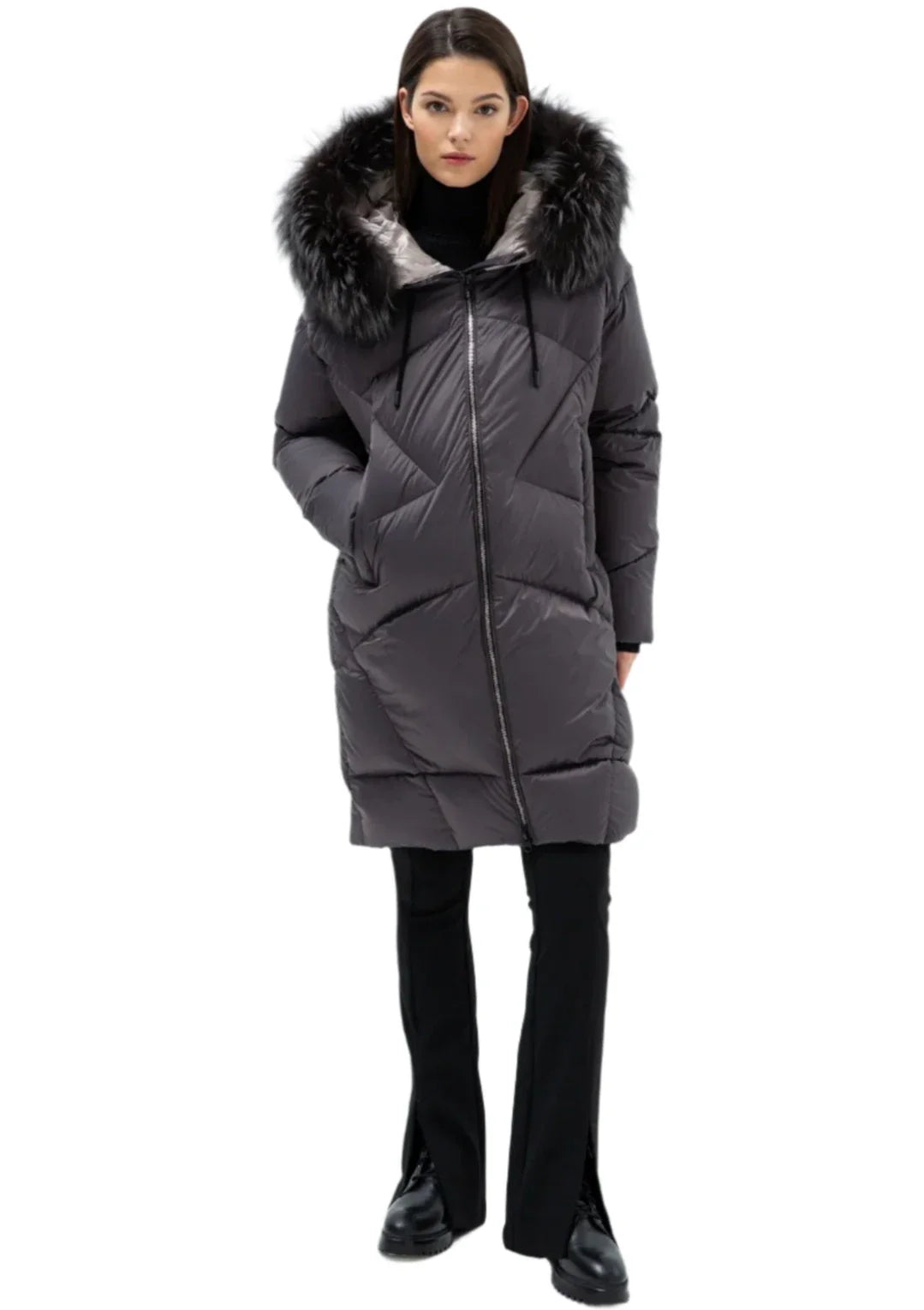 Manteau Gisèle Premium en duvet et fourrure de renard véritable 