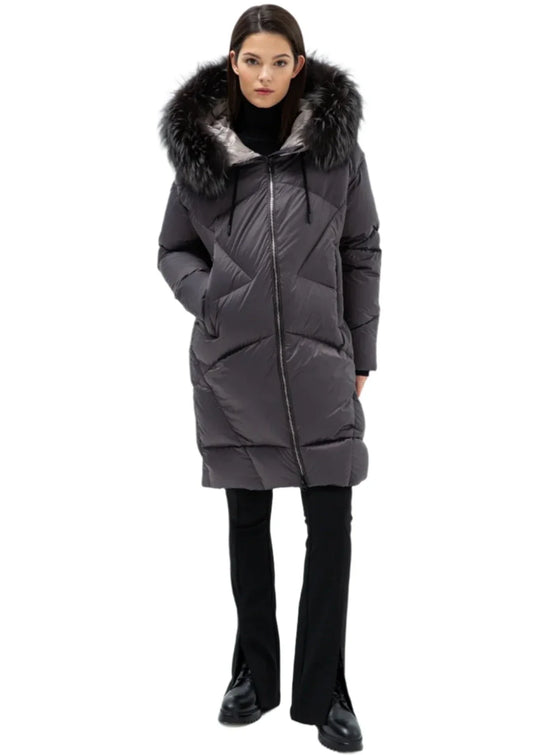 Manteau Gisèle Premium en duvet et fourrure de renard véritable 