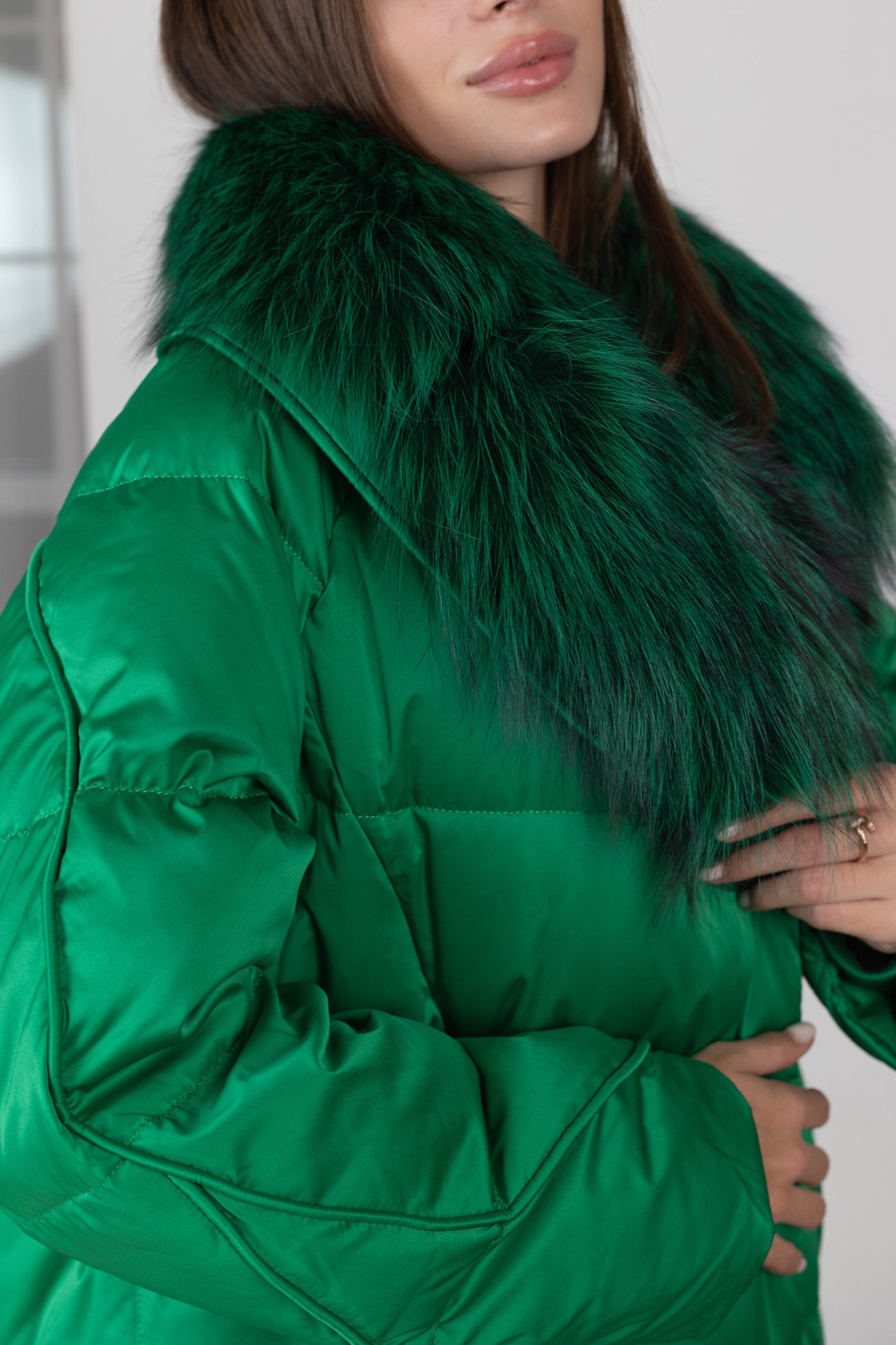 Manteau en duvet de renard argenté véritable de qualité supérieure