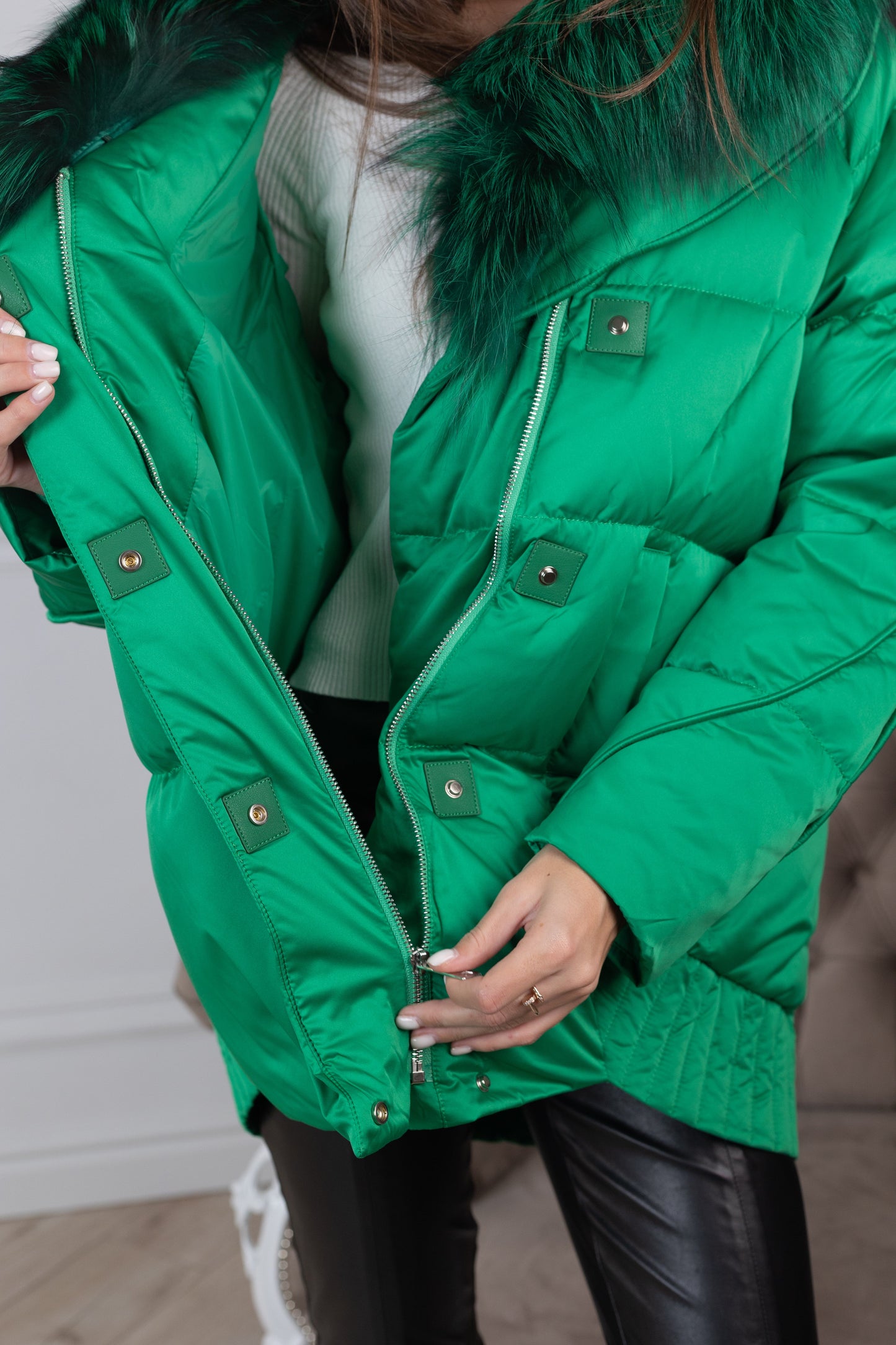 Manteau en duvet de renard argenté véritable de qualité supérieure