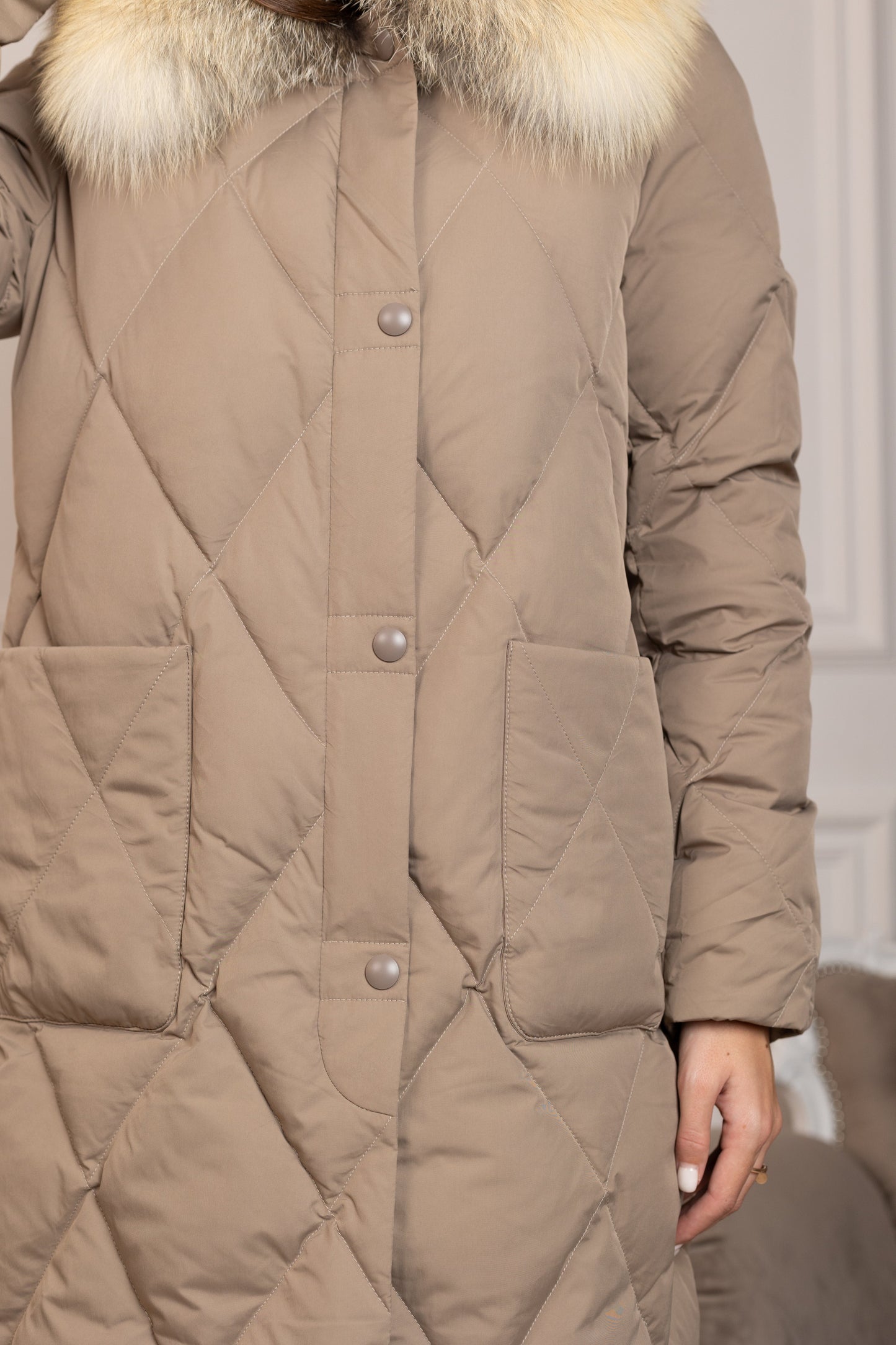 Genuine Red Fox Collar Down Fill Coat