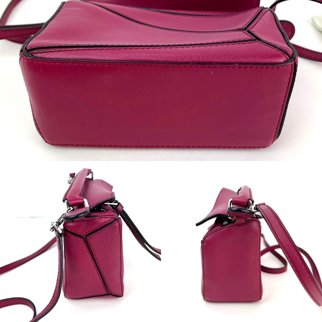 Sac à main à bandoulière Loewe Mini Puzzle en cuir de veau cramoisi