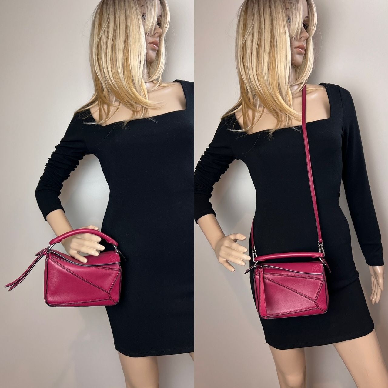 Sac à main à bandoulière Loewe Mini Puzzle en cuir de veau cramoisi